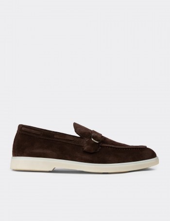 Men's Brown Suede Leather Monk Strap Loafers