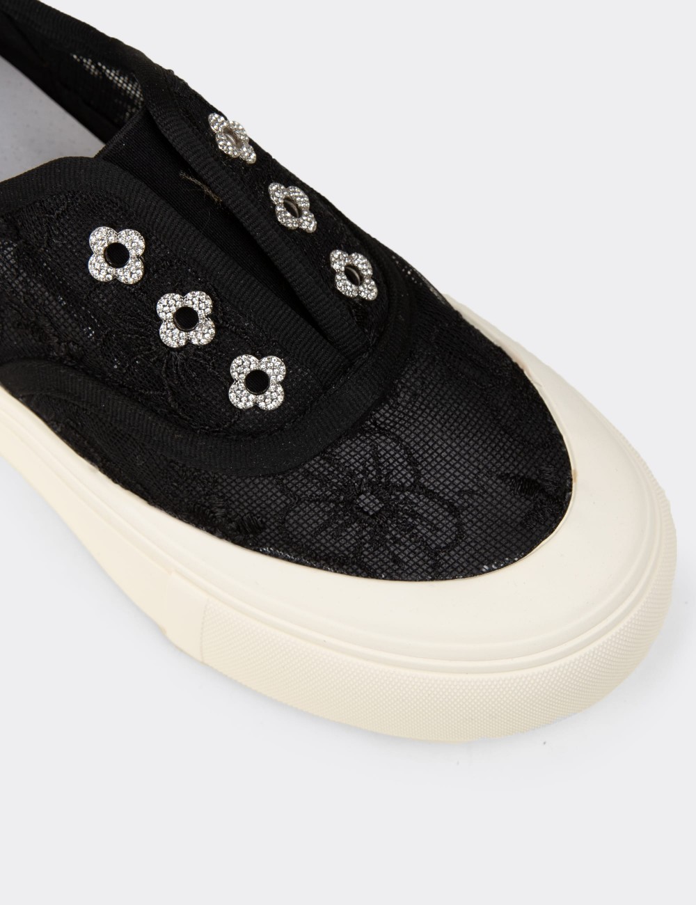 Women's Black Lace-Detail Sneakers - K0523ZSYHC01