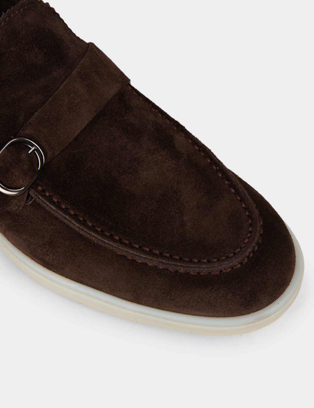 Men's Brown Suede Leather Monk Strap Loafers - 02031MKHVC01