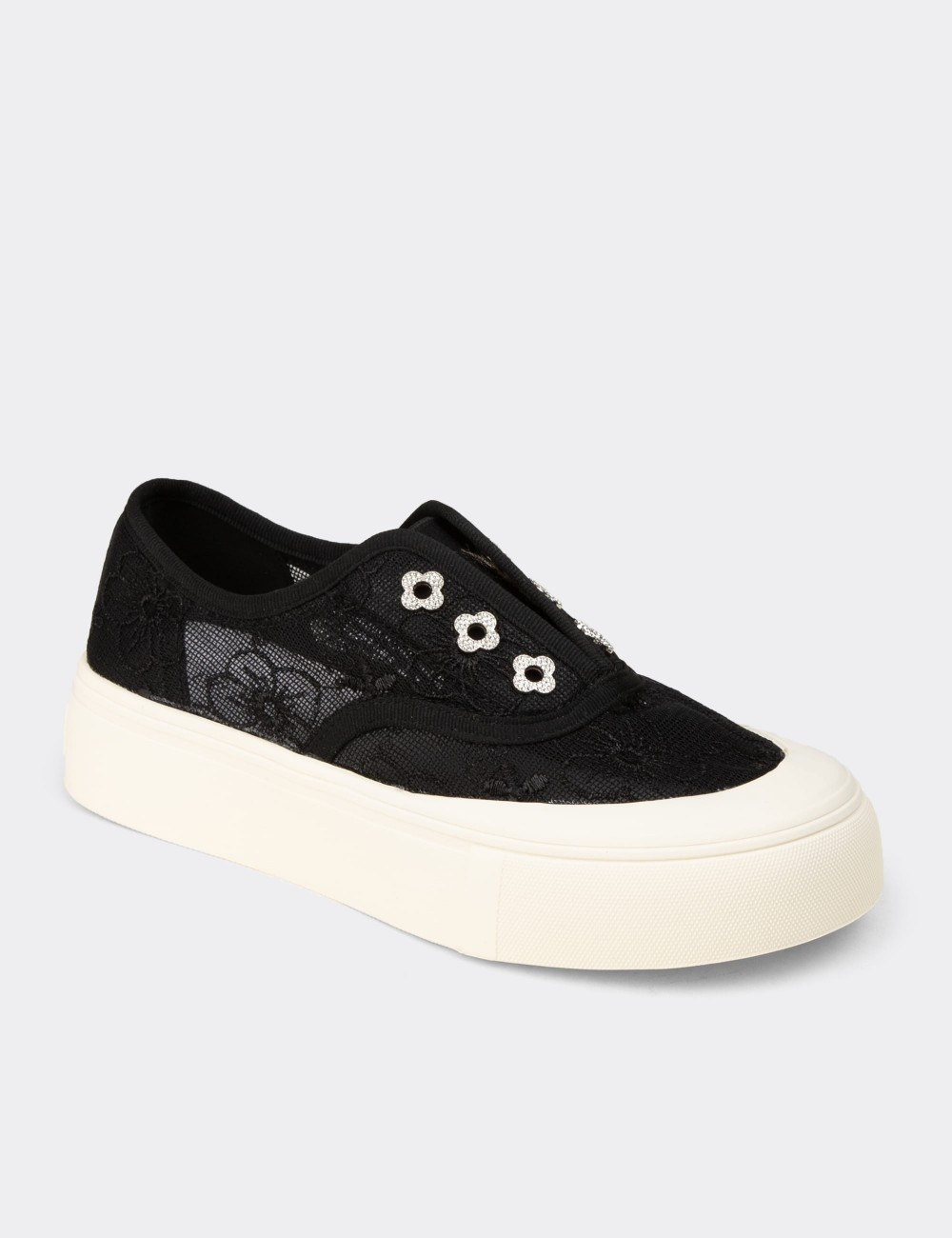 Women's Black Lace-Detail Sneakers - K0523ZSYHC01