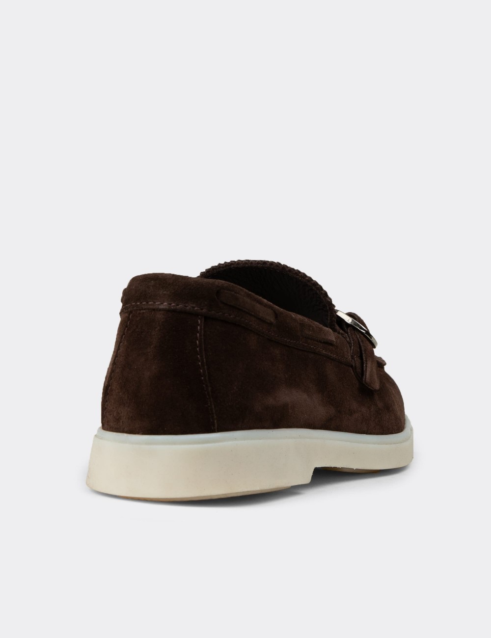 Men's Brown Suede Leather Monk Strap Loafers - 02031MKHVC01