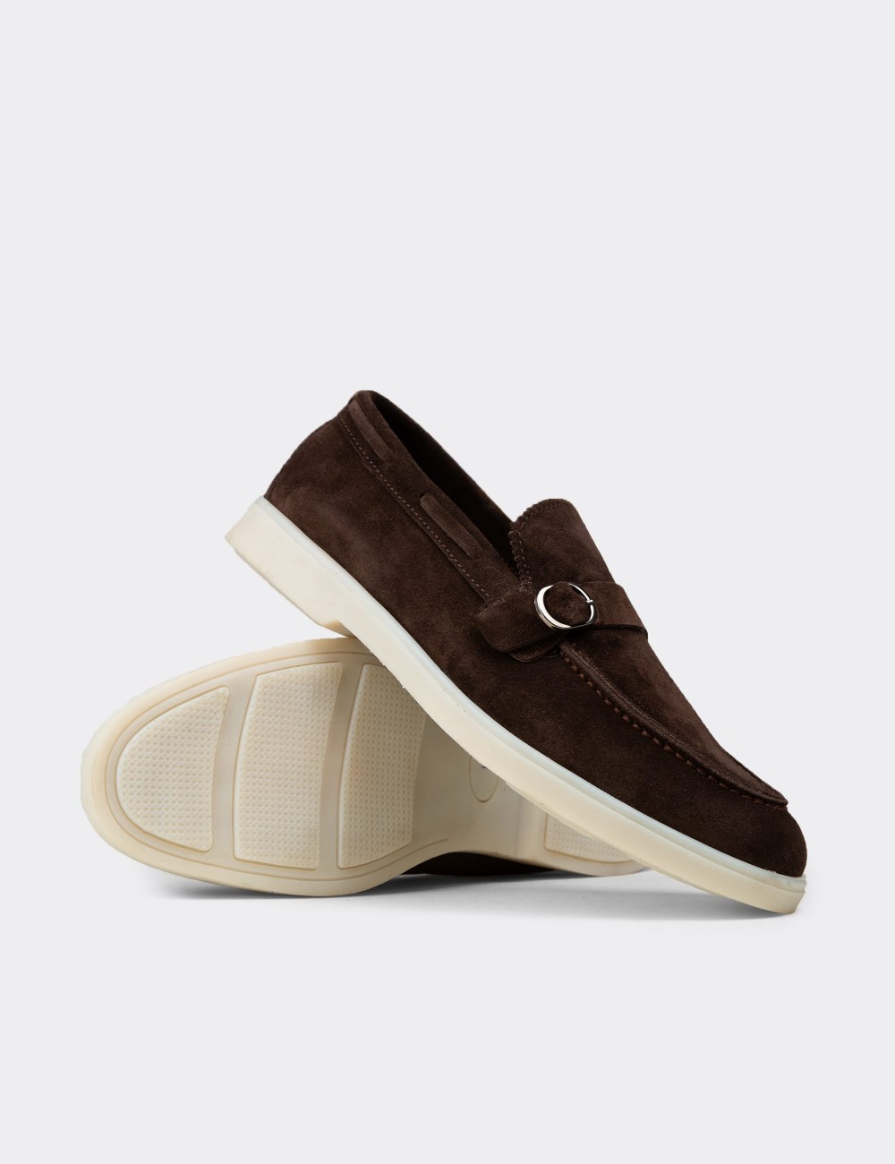 Men's Brown Suede Leather Monk Strap Loafers - 02031MKHVC01