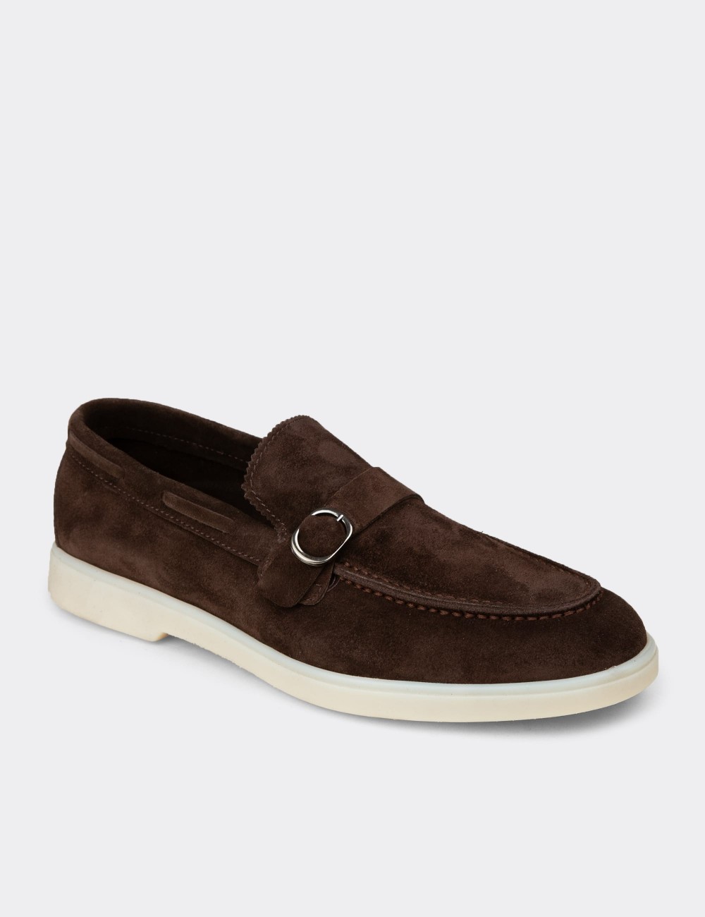 Men's Brown Suede Leather Monk Strap Loafers - 02031MKHVC01