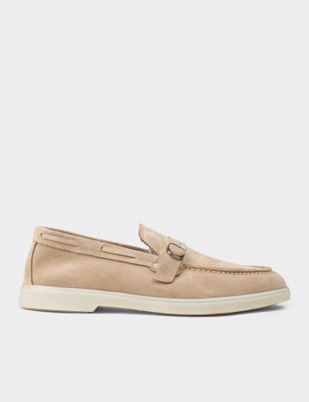 Men's Beige Suede Leather Monk Strap Shoes