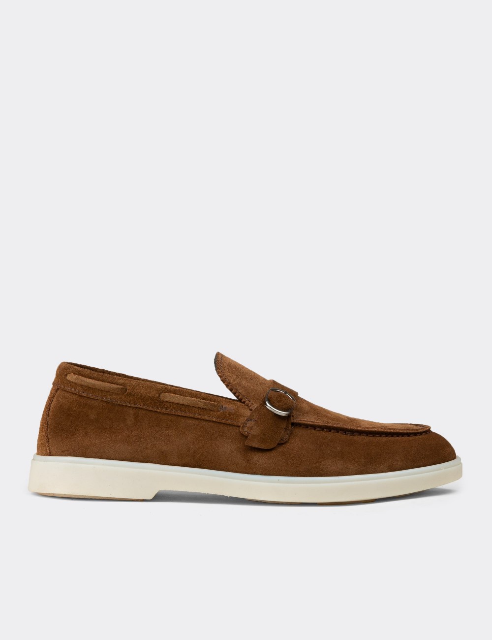 Men's Tan Suede Leather Monk Strap Shoes - 02031MTBAC01