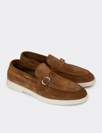 Men's Tan Suede Leather Monk Strap Shoes
