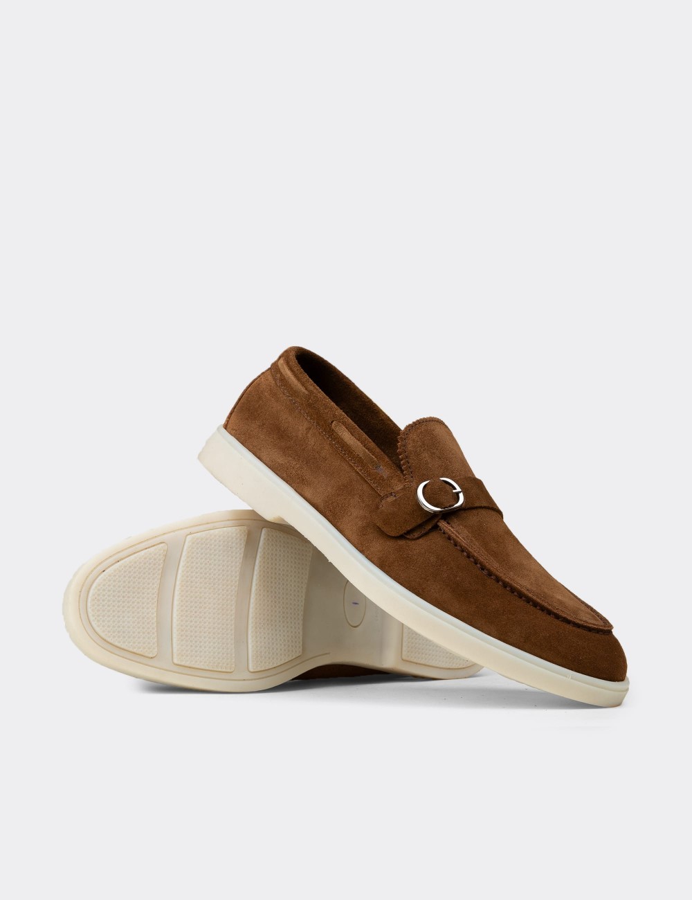 Men's Tan Suede Leather Monk Strap Shoes - 02031MTBAC01
