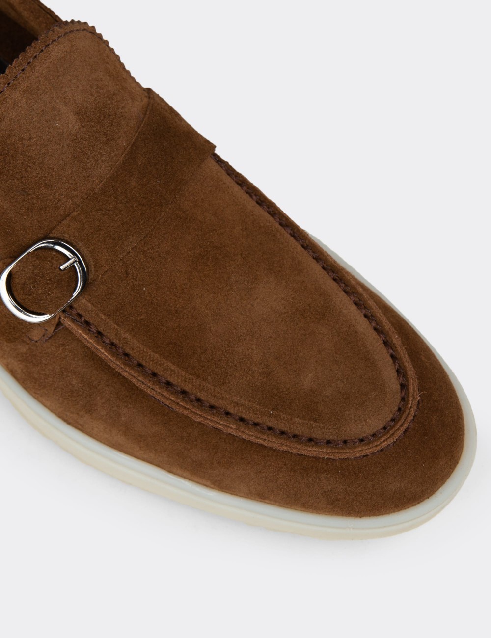 Men's Tan Suede Leather Monk Strap Shoes - 02031MTBAC01