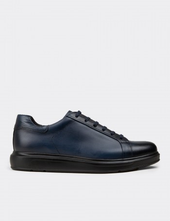 Men's Navy Leather Casual Lace-up Shoes