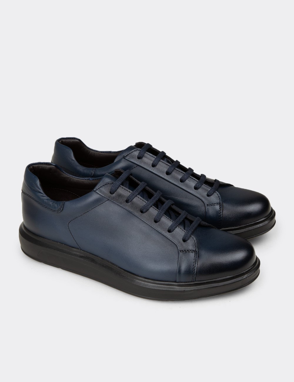 Men's Navy Leather Casual Lace-up Shoes - 02018MLCVP01