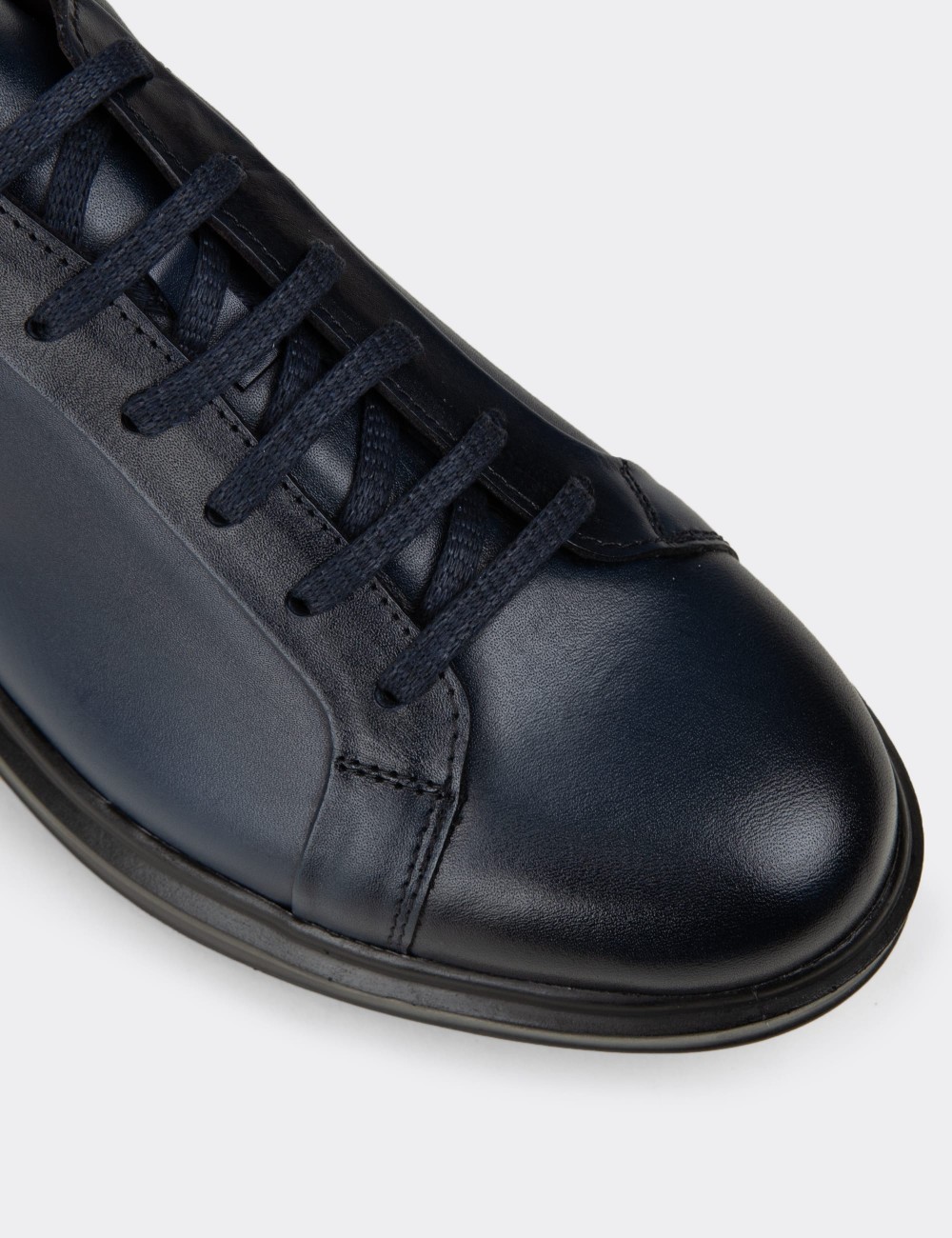 Men's Navy Leather Casual Lace-up Shoes - 02018MLCVP01