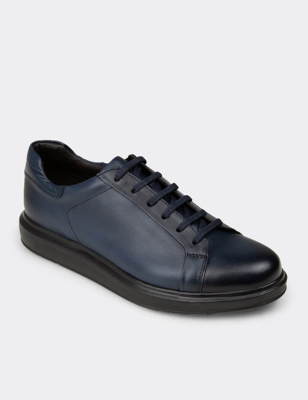 Men's Navy Leather Casual Lace-up Shoes - 02018MLCVP01