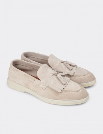 Men's Gray Suede Leather Tassel Loafers