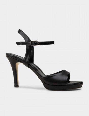Women's Black Platform Heeled Ankle Strap Sandals