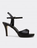 Women's Black Platform Heeled Ankle Strap Sandals