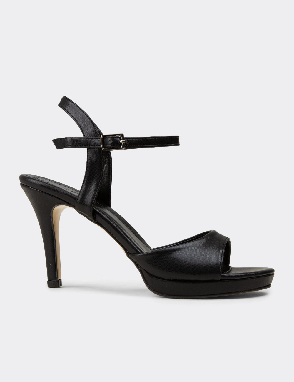 Women's Black Platform Heeled Ankle Strap Sandals - K1301ZSYHC01