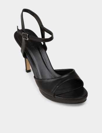 Women's Black Platform Heeled Ankle Strap Sandals