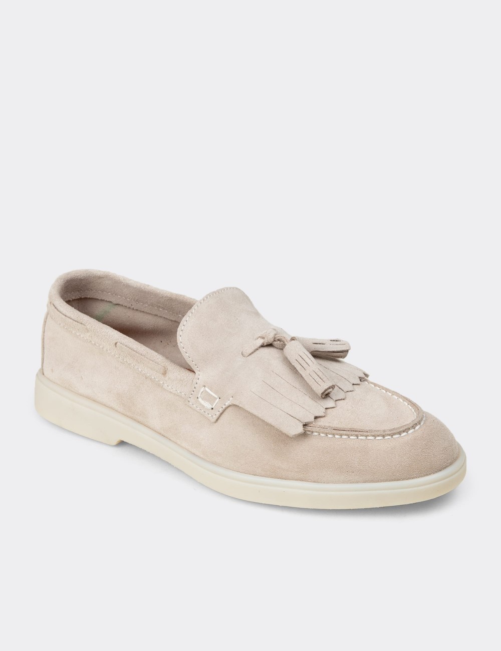 Men's Gray Suede Leather Tassel Loafers - 02030MGRIC01