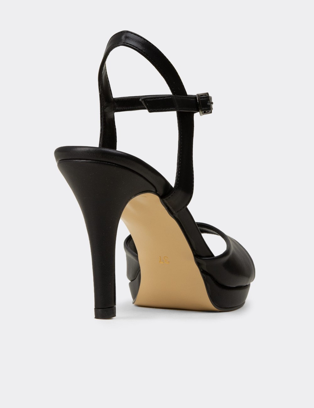 Women's Black Platform Heeled Ankle Strap Sandals - K1301ZSYHC01