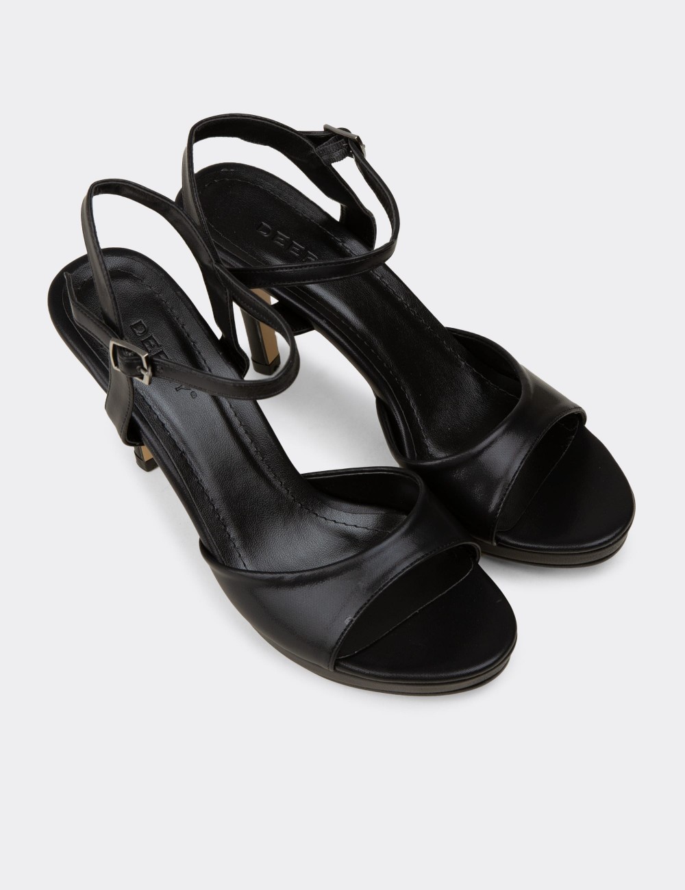 Women's Black Platform Heeled Ankle Strap Sandals - K1301ZSYHC01