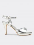 Women's Silver Platform Heeled Ankle Strap Sandals