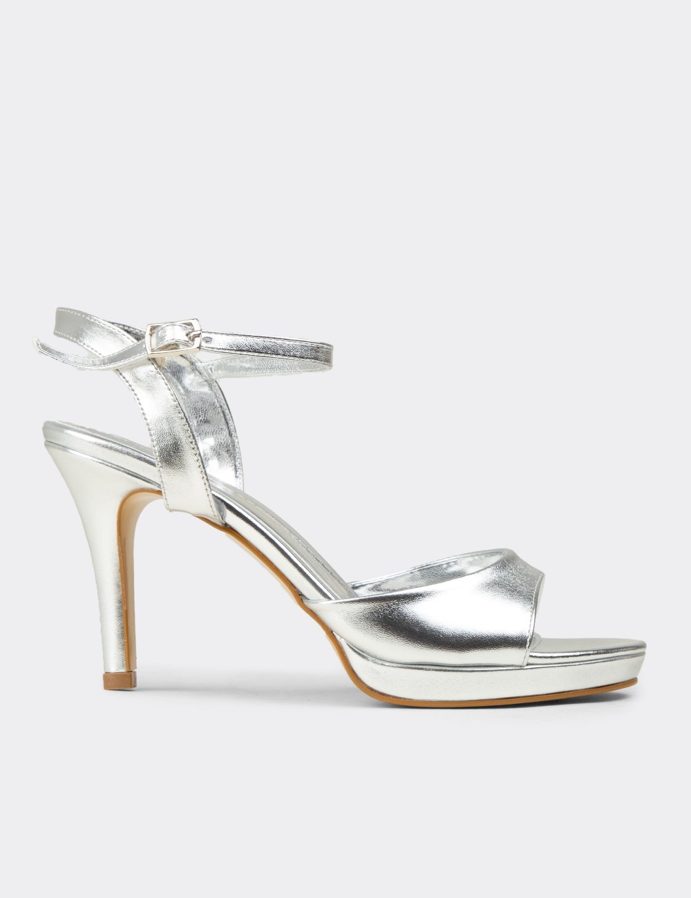 Women's Silver Platform Heeled Ankle Strap Sandals - K1301ZGMSC01