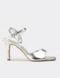 Women's Silver High Heel Ankle Strap Evening Sandals