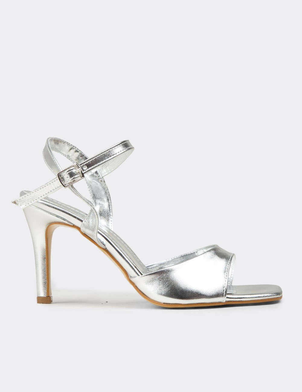 Women's Silver High Heel Ankle Strap Evening Sandals - K2001ZGMSC01