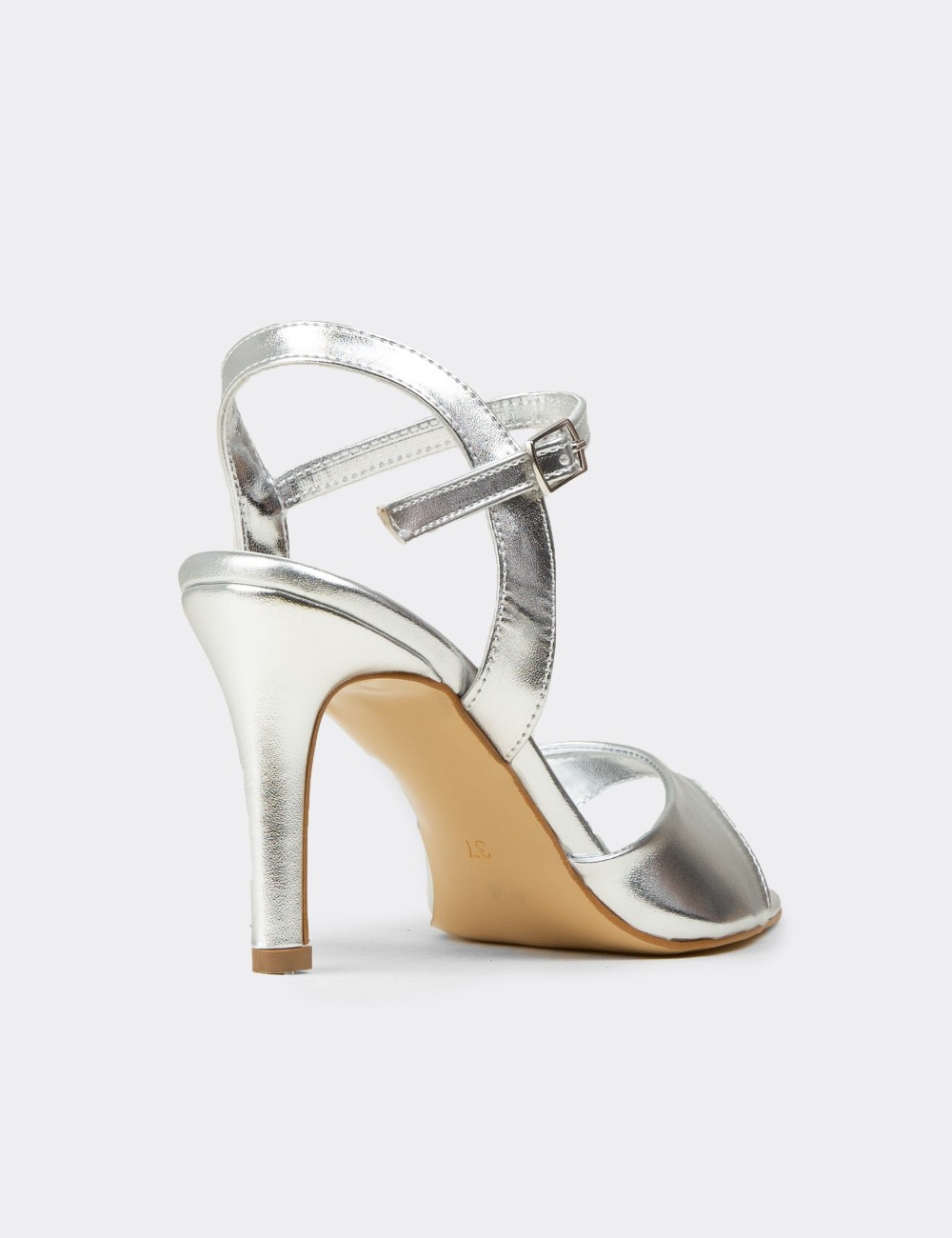 Women's Silver High Heel Ankle Strap Evening Sandals - K2001ZGMSC01