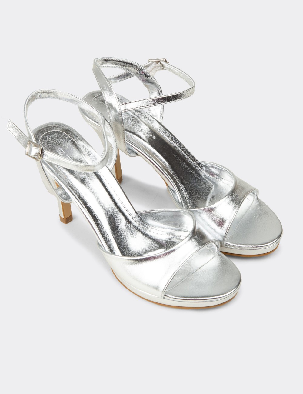 Women's Silver Platform Heeled Ankle Strap Sandals - K1301ZGMSC01