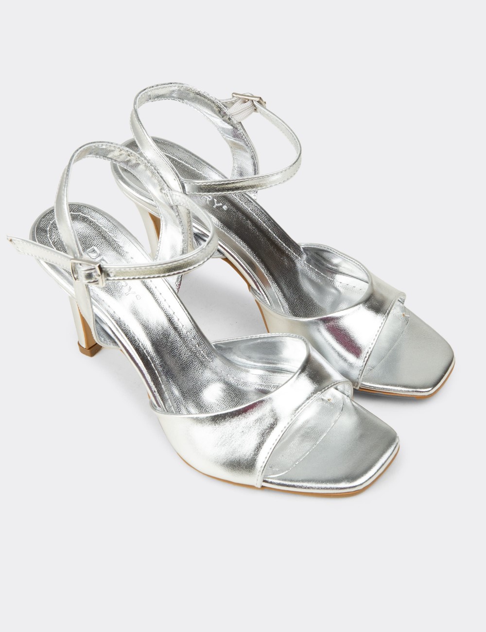 Women's Silver High Heel Ankle Strap Evening Sandals - K2001ZGMSC01