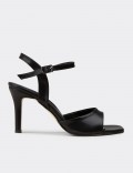 Women's Black High Heel Ankle Strap Evening Sandals