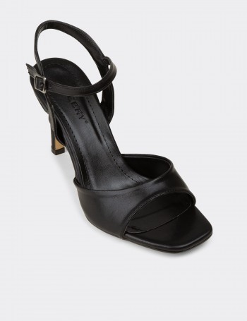 Women's Black High Heel Ankle Strap Evening Sandals