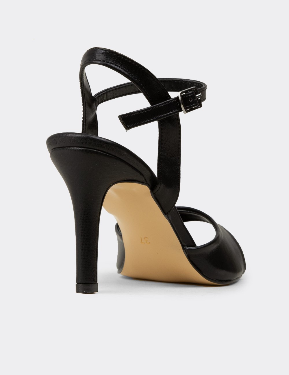 Women's Black High Heel Ankle Strap Evening Sandals - K2001ZSYHC01