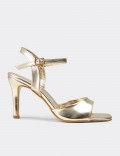 Women's Gold High Heel Ankle Strap Evening Sandals