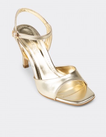 Women's Gold High Heel Ankle Strap Evening Sandals