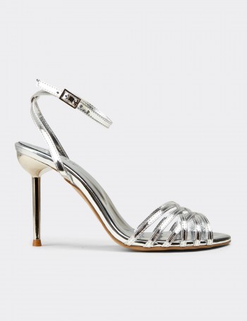 Women's Silver Strappy Gold Heeled Evening Sandals - K0164ZGMSM01