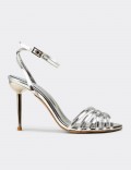 Women's Silver Strappy Gold Heeled Evening Sandals