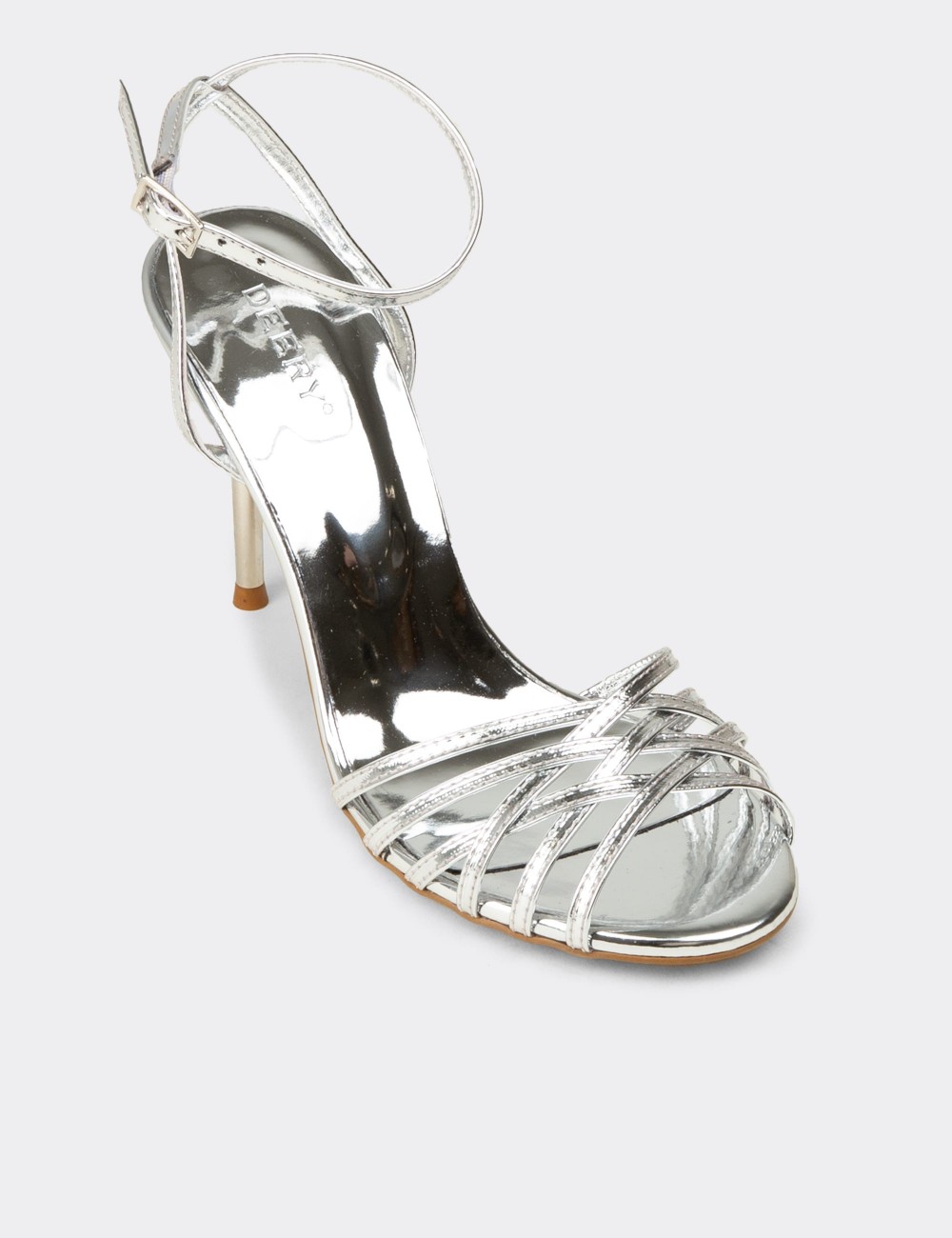 Women's Silver Strappy Gold Heeled Evening Sandals - K0164ZGMSM01