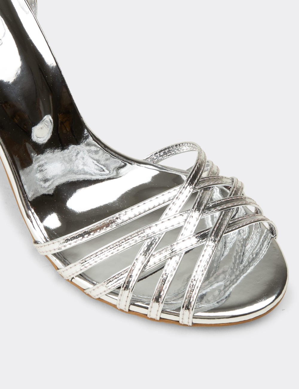 Women's Silver Strappy Gold Heeled Evening Sandals - K0164ZGMSM01
