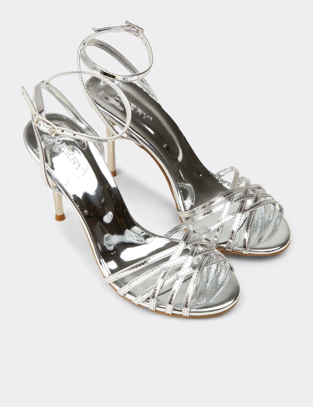 Women's Silver Strappy Gold Heeled Evening Sandals - K0164ZGMSM01
