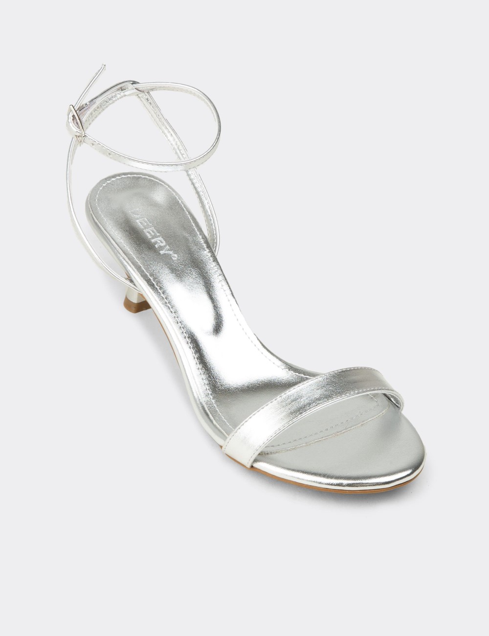 Women's Silver Simple Strappy Heeled Sandals - K7110ZGMSM01