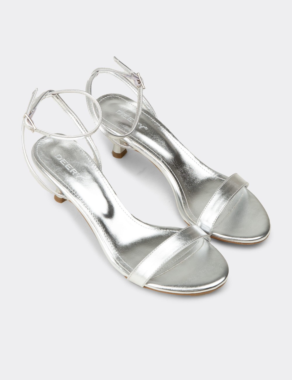 Women's Silver Simple Strappy Heeled Sandals - K7110ZGMSM01
