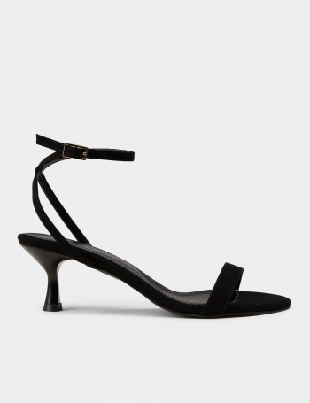 Women's Black Simple Strappy Heel Sandals - K7110ZSYHM01