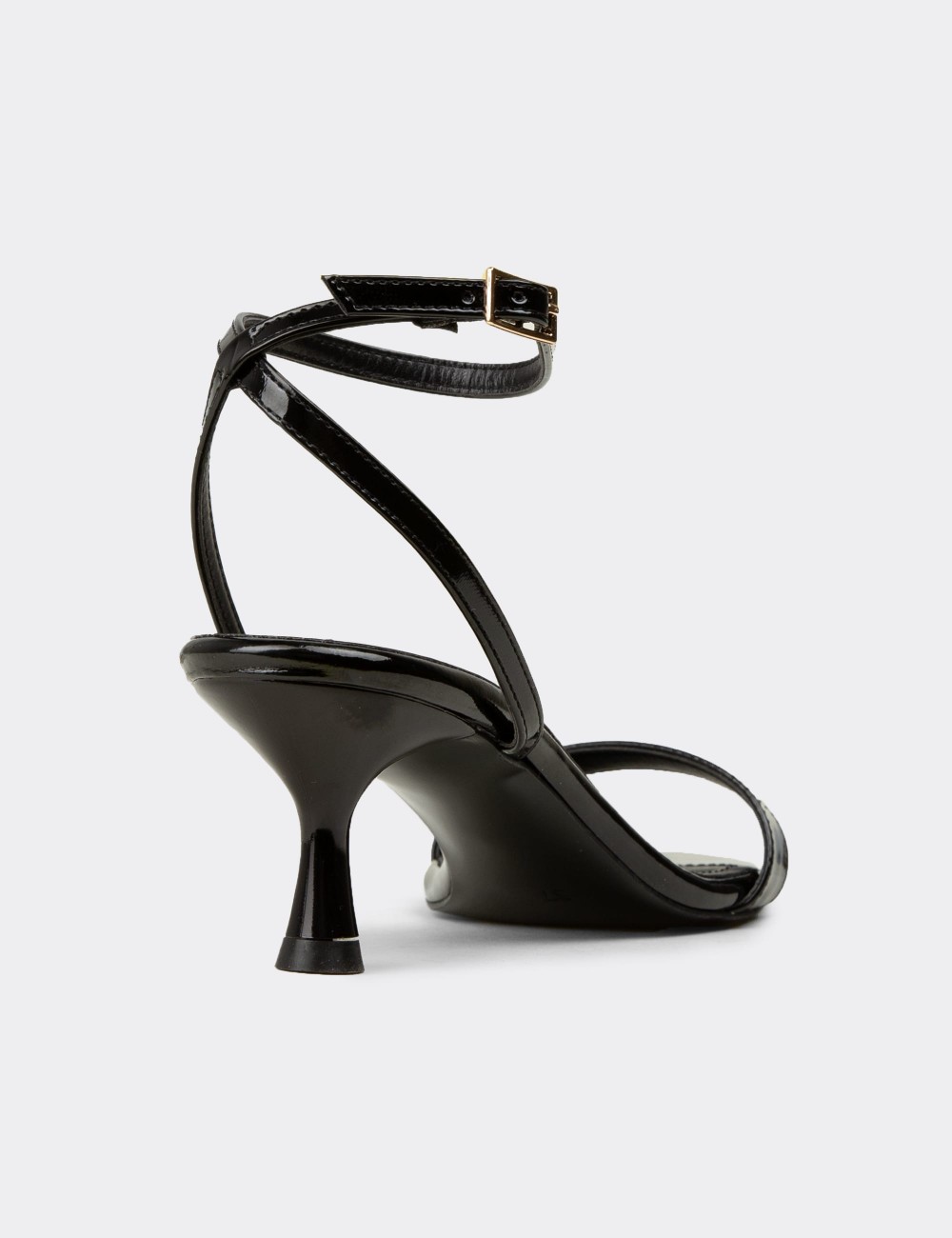Women's Black Simple Strappy Heeled Sandals - K7110ZSYHM03