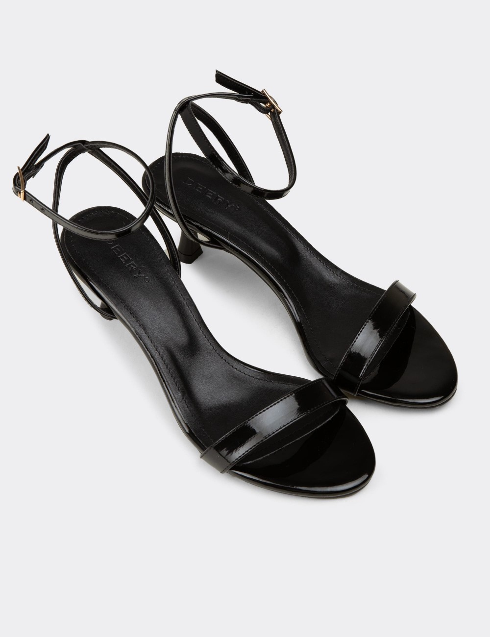 Women's Black Simple Strappy Heeled Sandals - K7110ZSYHM03