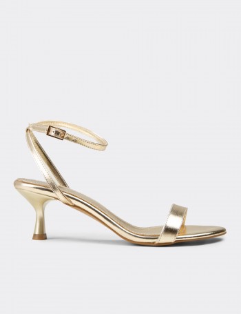 Women's Gold Simple Strappy Heeled Sandals - K7110ZALTM01