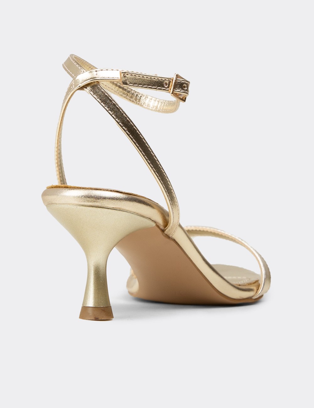 Women's Gold Simple Strappy Heeled Sandals - K7110ZALTM01
