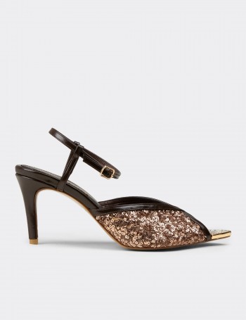 Women's Brown Sequin Ankle Strap Evening Heel Sandals - RD743ZKHVM01