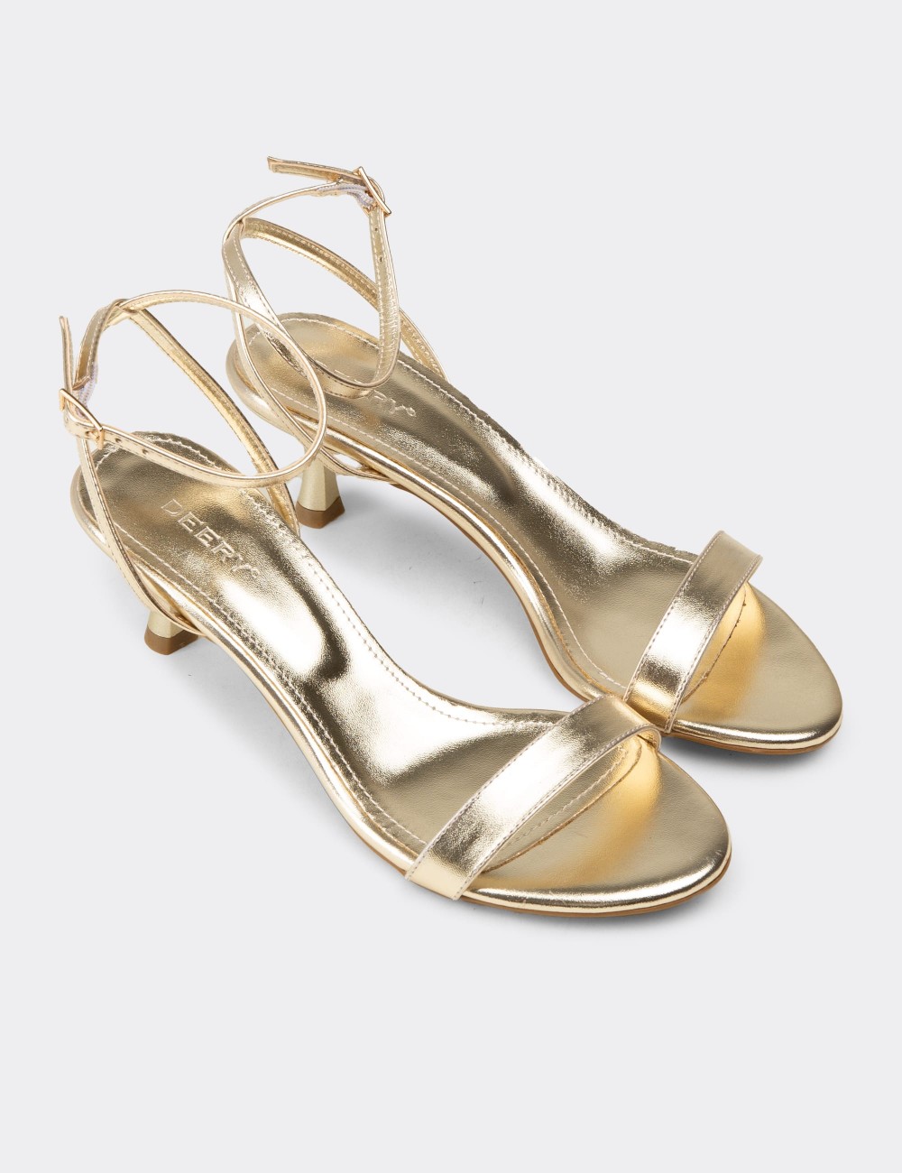 Women's Gold Simple Strappy Heeled Sandals - K7110ZALTM01